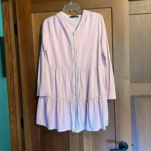 Pink hooded ruffle tiered bottom tunic